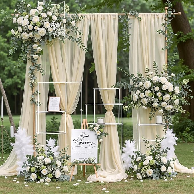 Wedding Arch Draping Fabric 2 Panels 18Ft Nude Sheer Chiffon Curtain Drapes 6 - Image 6
