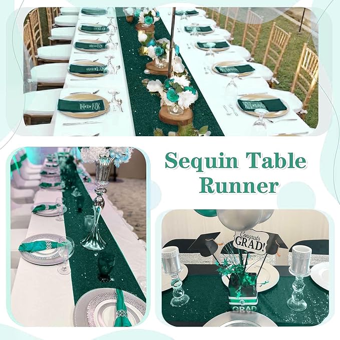 Sequin Table Runners 5 Pieces Emerald Green Table Runners 12x72 Inch Glitter - Image 7