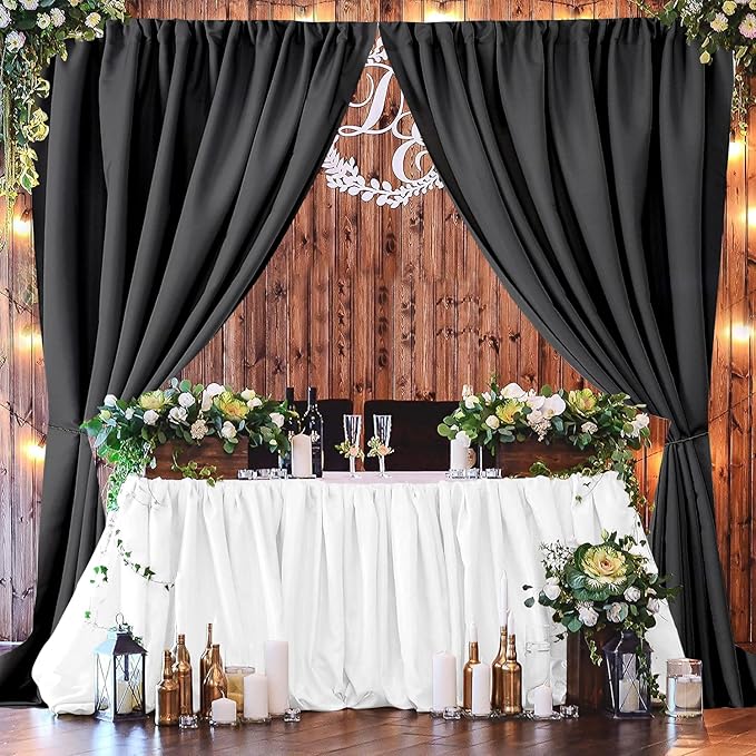 Joydeco Black Backdrop Curtain for Parties, Wrinkle Free Black Backdrop Drapes - Image 3
