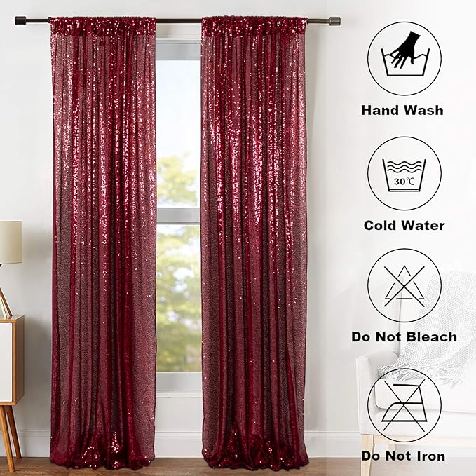 ShinyBeauty Sequin Backdrop 4 Panels Burgundy 2FTx8FT Fabric Photo Curtains - Image 7