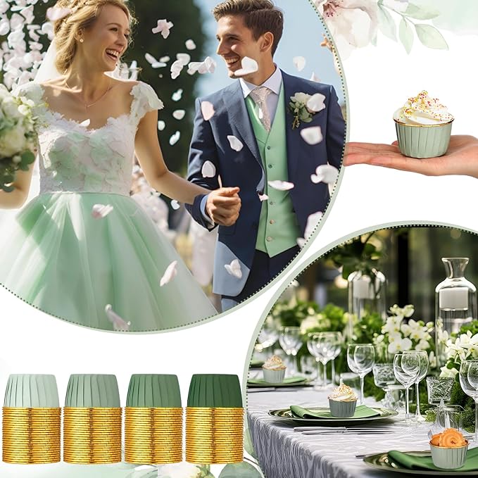 Geiserailie 100 Pcs Sage Green Cupcake Liners Gradient Green Cupcake Foil - Image 5