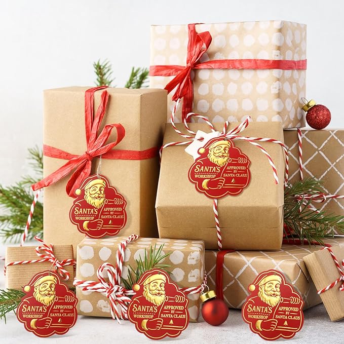 36 Pcs Christmas Gift Tag with String 3D Santa Gift Tag Gold Foil Present from - Image 6