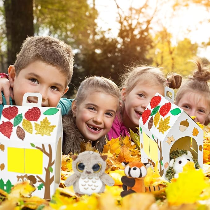 Cinrobiye 6 Set Fall Party Favors Mini Woodland Animals Bulk Plush Keychains - Image 5