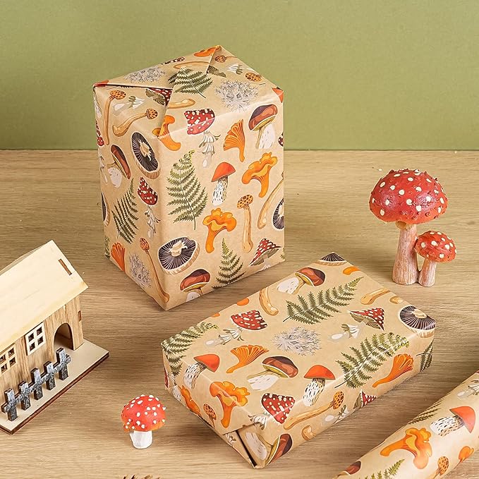 WRAPAHOLIC Kraft Mushroom Wrapping Paper Roll - Image 7