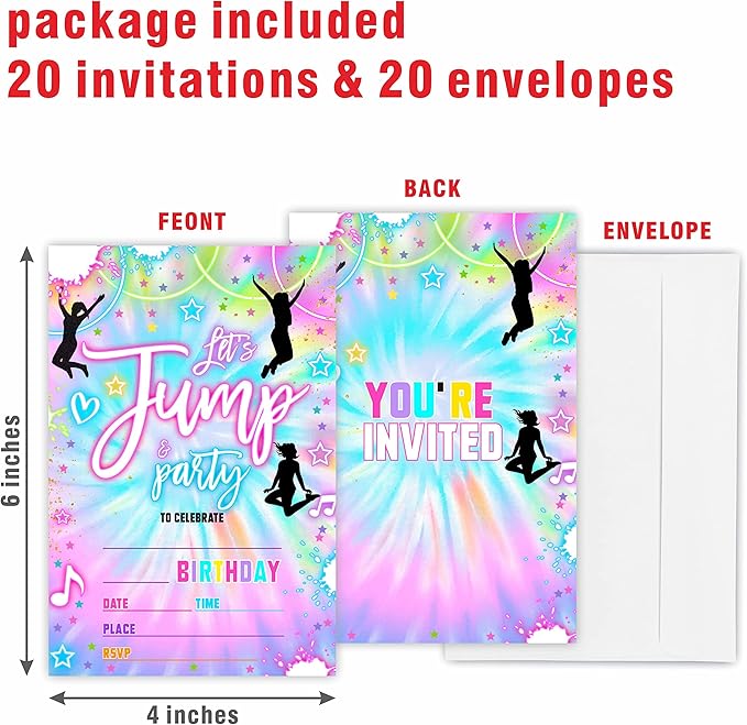 Tie Dye Trampoline Birthday Invitations, Let's Jump! Birthday Party Invite - Image 2