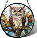Stained Glass Window Hanging, Owl Colorful Leaves Birds Sun Catchers Diamond by DASTOLL