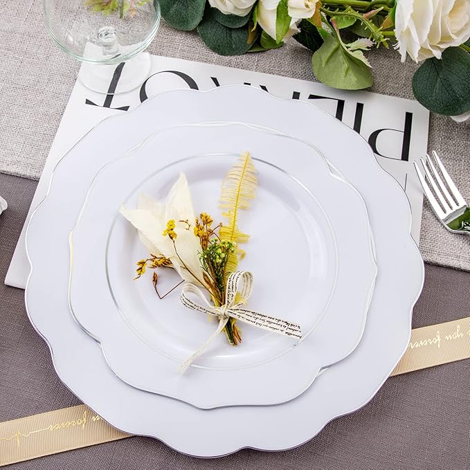 NOCCUR 175pcs Silver Plastic Plates - Image 4