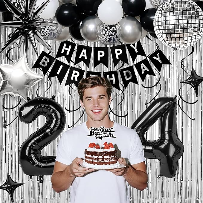 24th Birthday Decorations for Men Women, Fringe Curtains Kit - Image 3