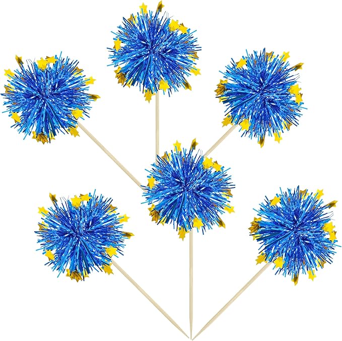 Ephlyn 30Pcs Foil Firework Cupcake Toppers Firework Cake Toppers Tinsel Flower - Image 3