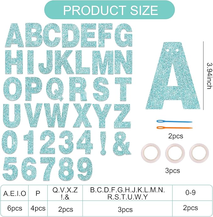 BEISHIDA 116 PCS Glitter Baby Blue DIY Letter Banner Kit Make Your Own - Image 3