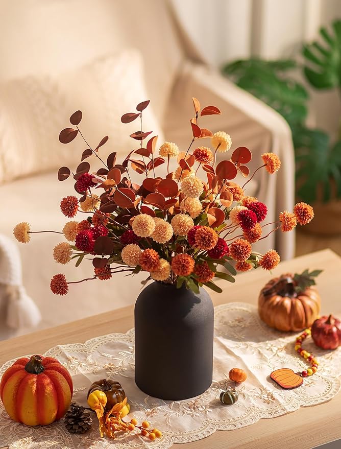 BLOSMON Fall Flowers in Vase for Centerpieces: Metal Vase - Image 3