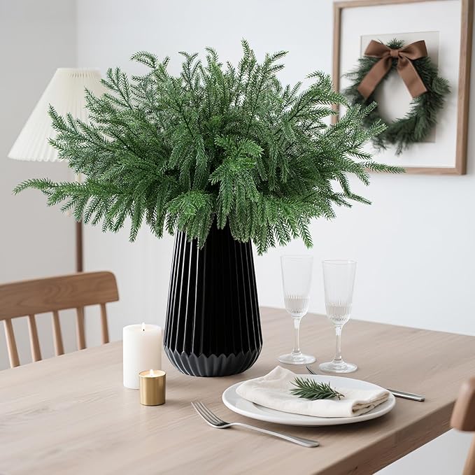 24 Pcs Christmas Norfolk Pine Branches, Artificial Pine Christmas Stems Real - Image 3