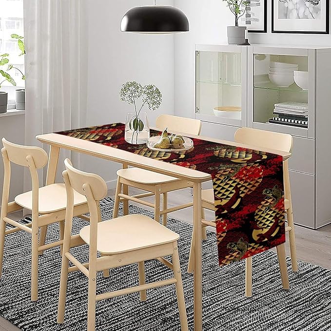 Japanese Table Runner Oriental Tradition Kio Fish Red Art Printed Burlap Runner - Image 6
