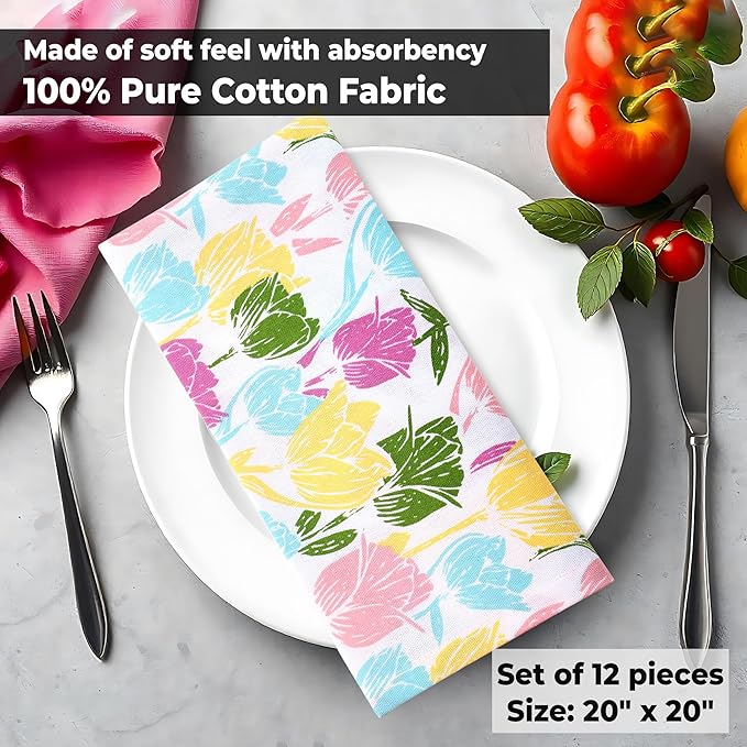 Urban Villa Easter Cloth Napkins Tulip Print 100% Cotton Absorbent Dinner - Image 6