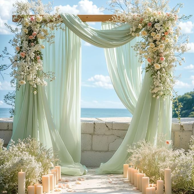 PARTISKY Wedding Arch Draping Fabric, 1 Panel 28" x 19Ft Sage Green Sheer - Image 3