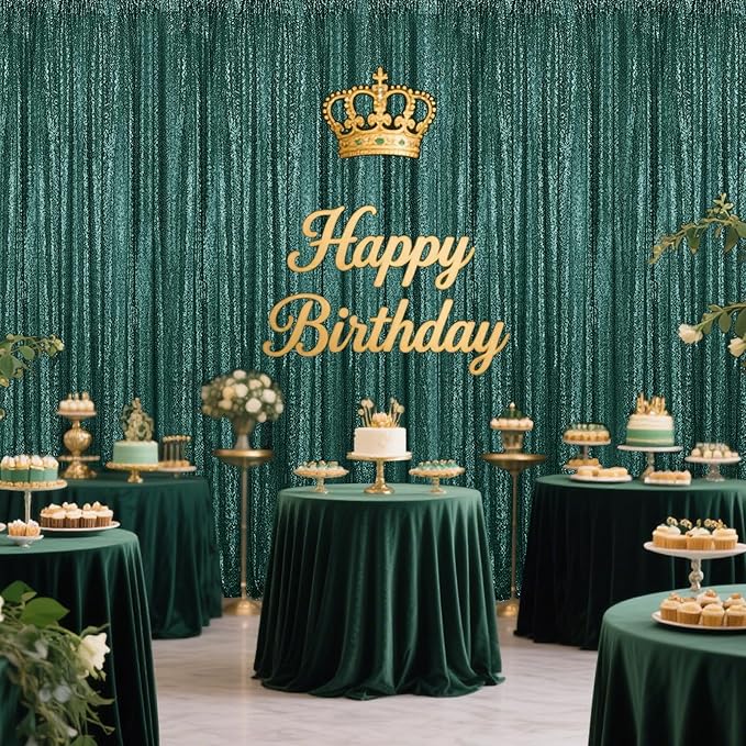 Dark Green Sequin Backdrop Curtain 4 Pieces 2FTx8FT Glitter Photography Backdrop - Image 4