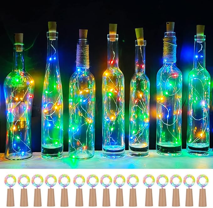Wine Bottle Lights with Cork 15Pack 10 LED 40 Inches Battery Operated Silver by SmilingTown
