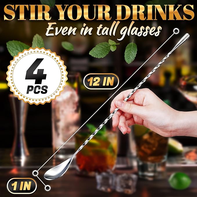 4 Pcs Bar Spoon Cocktail Stirrers – 12'' Long Spoons - Image 2