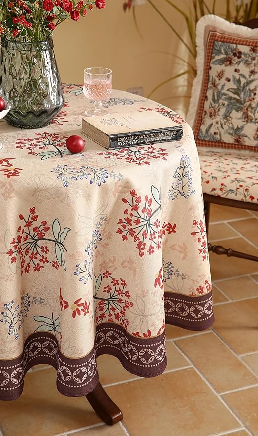 patdrea Designer Linen French Round Table Cloth, Vintage Red Floral Durable - Image 5