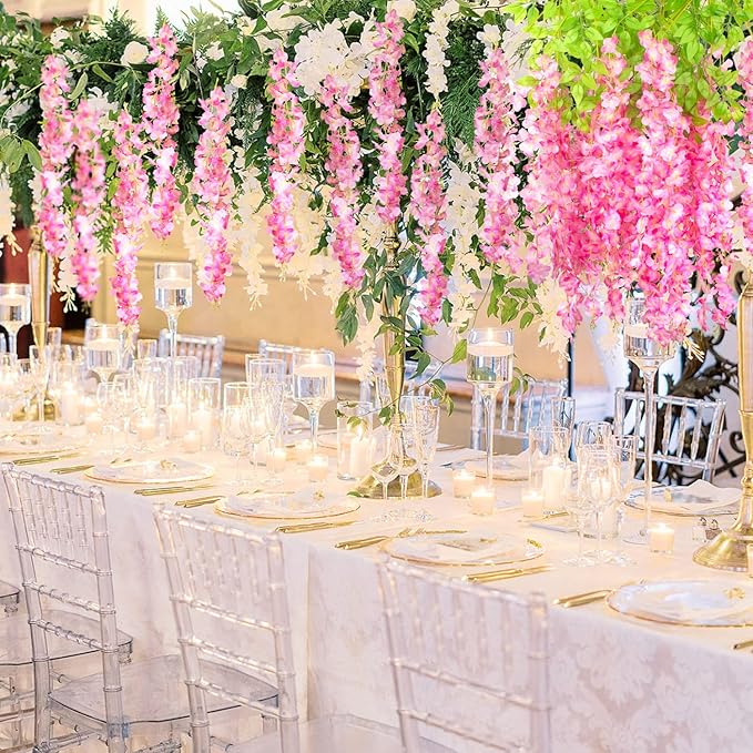 24 Pack Artificial Fake Wisteria Vine Ratta Hanging Garland Silk Flowers String - Image 6