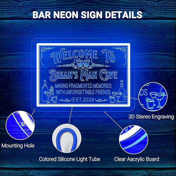 Custom Bar Neon Sign for Man Cave, Personalized LED Whiskey Cocktail Beer Signs - Image 4