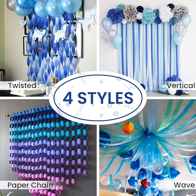 PartyWoo Crepe Paper Streamers 4 Rolls 328ft, Pack of Blue Crepe Paper - Image 6