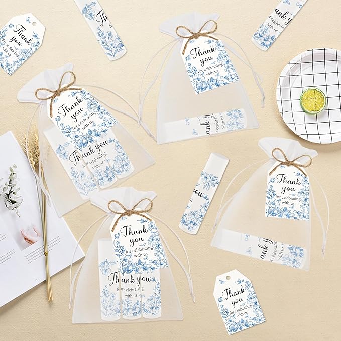 50 PCS Blue Flower Bridal Baby Shower Lip Balm Gift Baby Shower Favor Party - Image 4