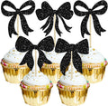 Gyufise 36Pcs Bow Cupcake Toppers Glitter Girls Birthday Decorations Bowknot by Gyufise