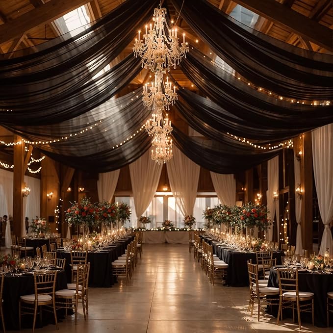 Wedding Arch Draping Fabric, 1 Panel 18FT Black Sheer Chiffon Curtain Drapes 6 - Image 6