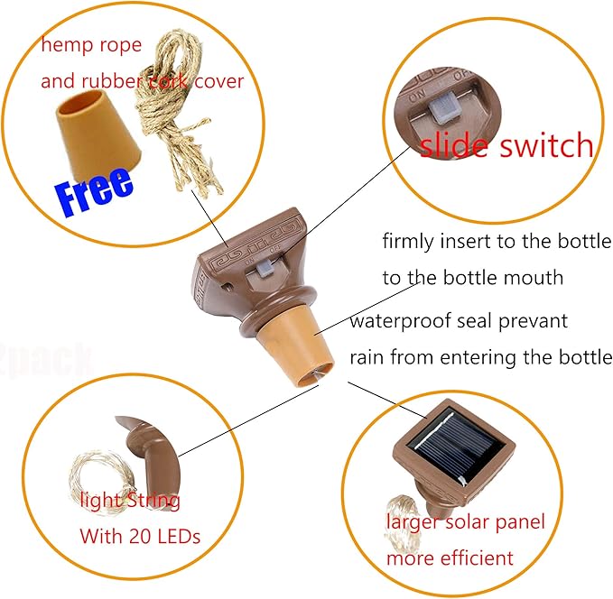YJFWAL Upgraded 12 Pack Solar Wine Bottle Lights, 20 LEDs Waterproof Copper - Image 2