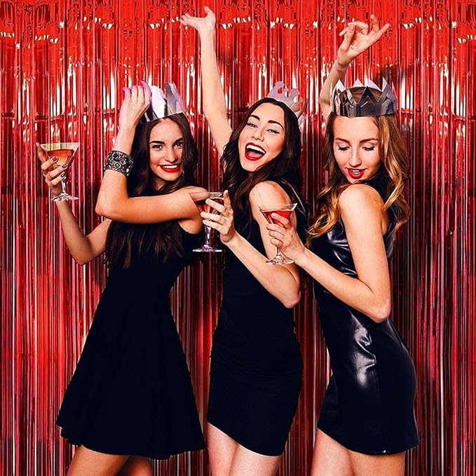 4 Pack Red Foil Fringe Curtain Backdrop, 3.28Ft x 8.2Ft Metallic Tinsel Foil - Image 6