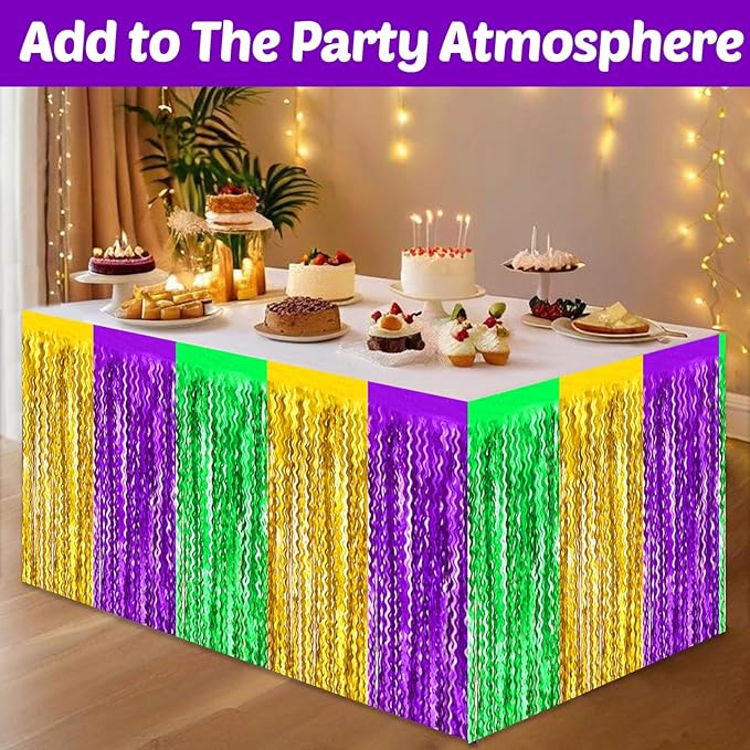 6 Pack 29x108 Inch Gold Green Purple Wave Foil Fringe Table Skirts Metallic - Image 4