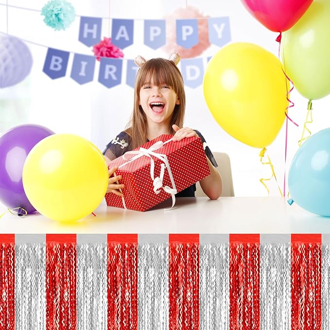 6 Pack 29 x108 Inch Red Silver Wave Foil Fringe Table Skirts Metallic Banner - Image 5
