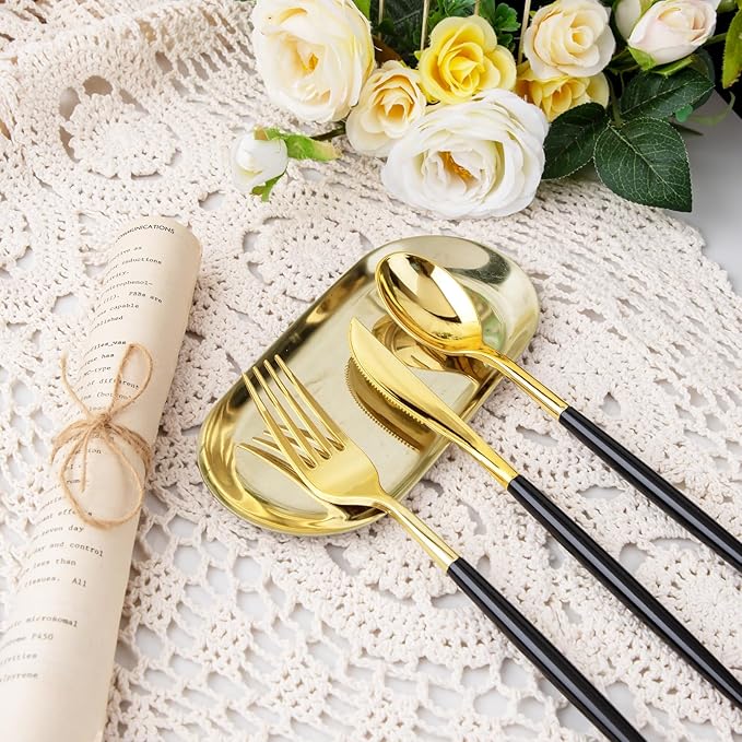 I00000 300Pcs Black Plastic Silverware, Happy New Year Gold Disposable - Image 7