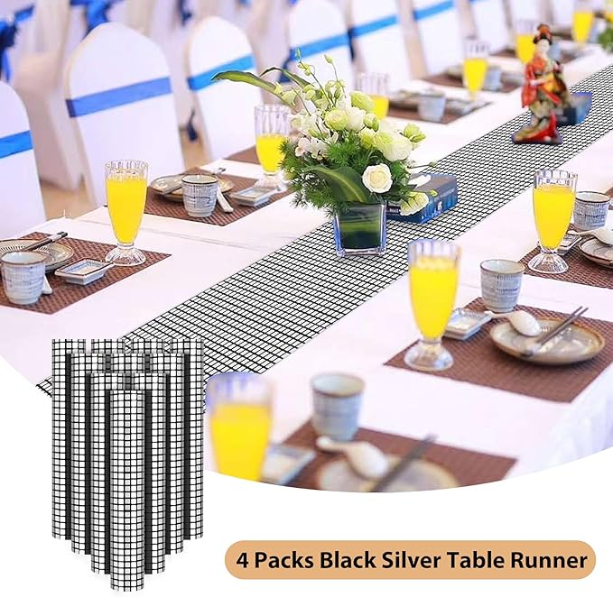 4 Packs Black and Silver Disco Table Runner, 12 x 108 Inches Mirror Glitter - Image 4