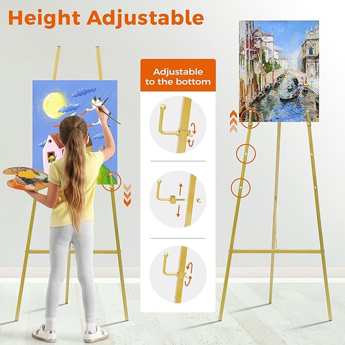 ARTASY 57" Gold Easel Stand for Wedding Signs, Portable Artist Easel for - Image 4