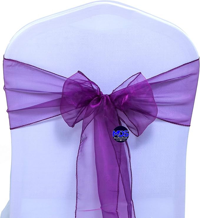 MDS Pack of 100 PCS Organza Chair Sashes Wider Dining Chair Bows Ribbon Tie Back - Image 3
