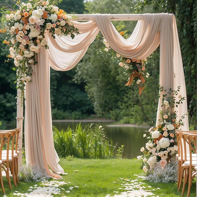 Wedding Arch Draping Fabric, 1 Panel 28" x 19Ft Deep Champagne Arch Drapes - Image 3