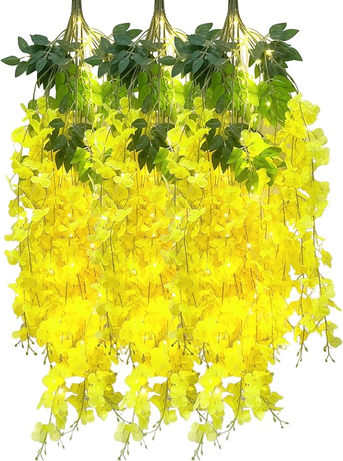 12 Pack Yellow Wisteria Hanging Flowers Garland by Luerbi