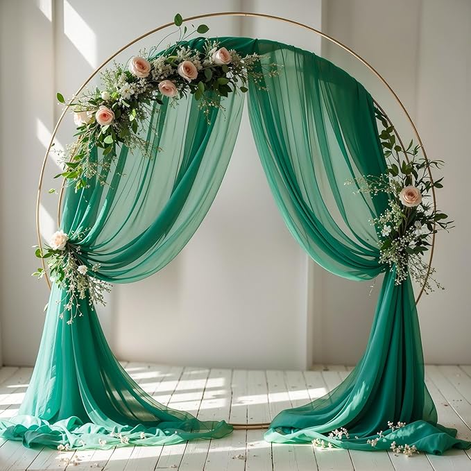 Wedding Arch Draping Fabric, 2 Panels 18FT Emerald Green Sheer Chiffon Curtain - Image 7