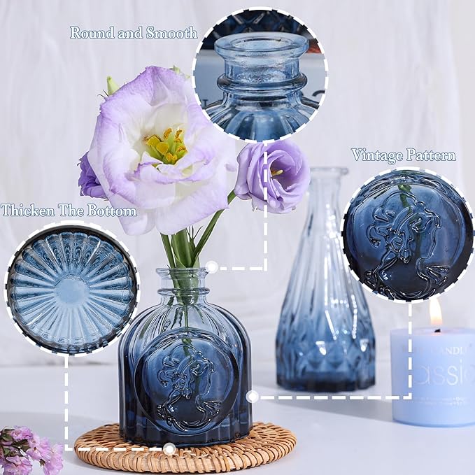 Navy Blue Glass Bud Vases Set of 5, Mini Flower Vase - Image 5