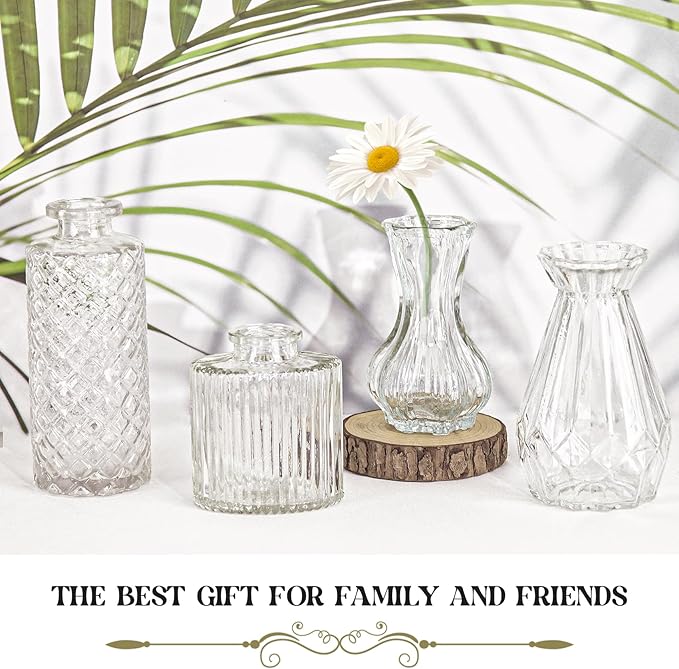 Set of 4 Glass Bud Vase Set, Small Vintage Clear Flower Vase Centerpieces - Image 4