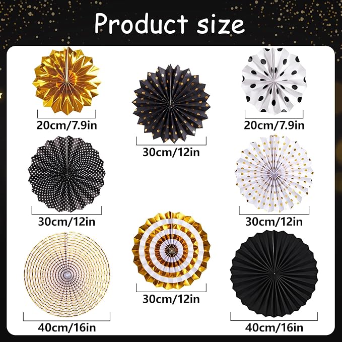 SUNBEAUTY Gold Black Paper Fans Backdrop - Image 2