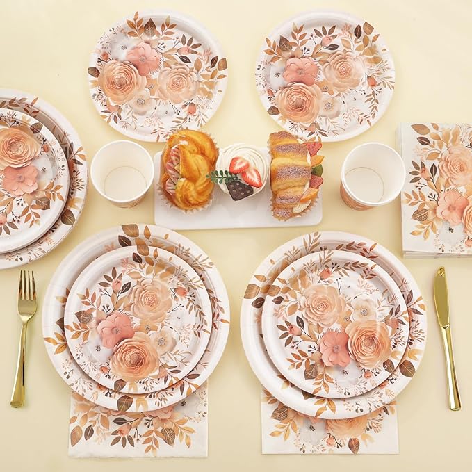 175PCS Floral Plates and Napkins Sets, Floral Party Supplies Plates, Napkins - Image 7