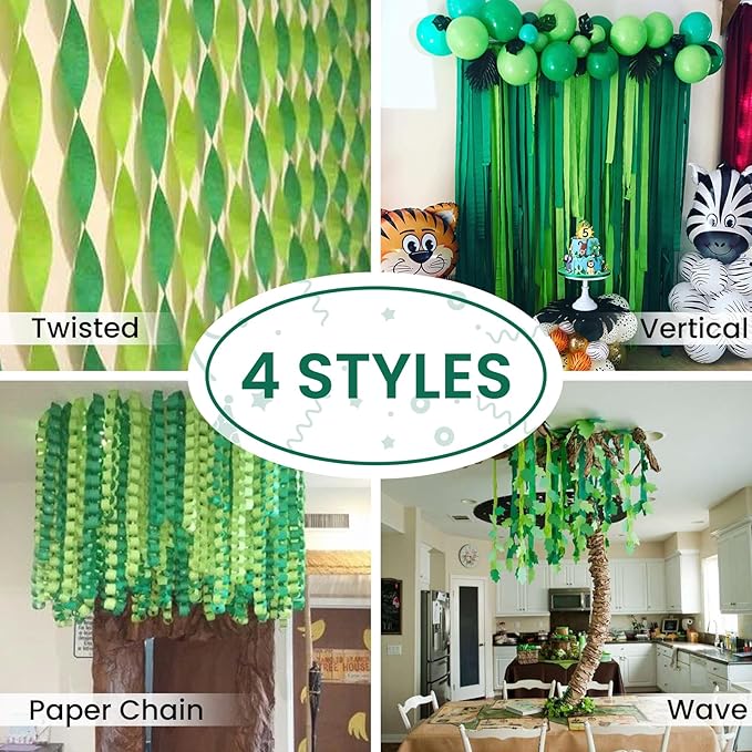 PartyWoo Green Crepe Paper Streamers 4 Rolls 328 ft Pack of Dark Light Pastel - Image 6