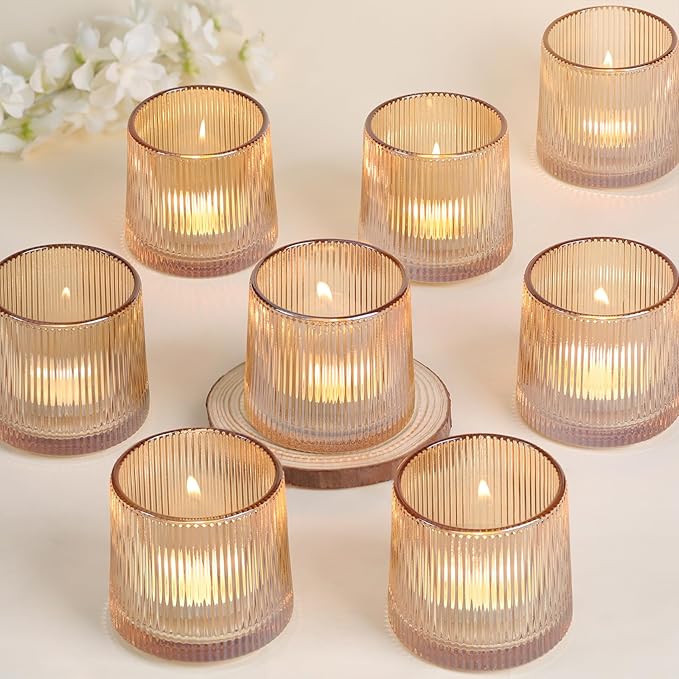 DARJEN Gold Ribbed Tealight Votive Candle Holders Set of 10- Tea Light Candle by DARJEN