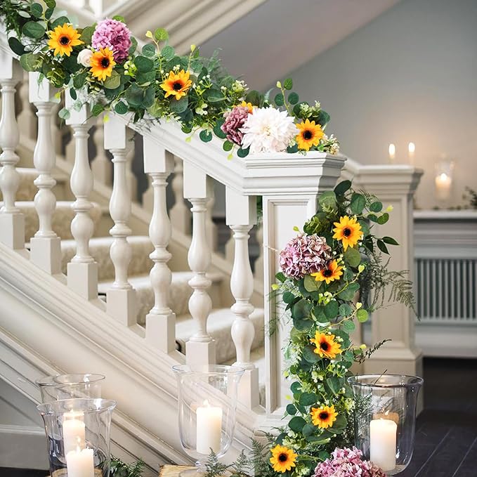 Uieke 2 Pack Artificial Sunflower Garland, 6ft/Strand Silk Sunflowers Hanging - Image 3