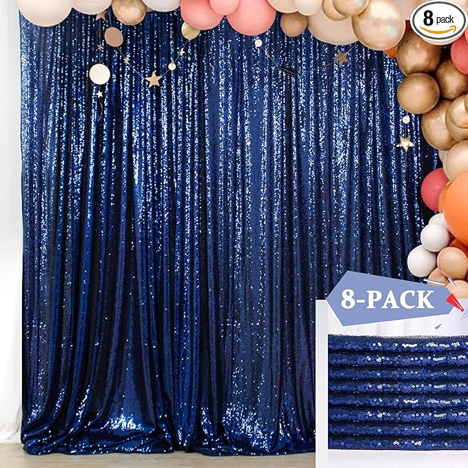 ShinyBeauty Navy Blue Backdrop 2FTx8FT Sequin Backdrops 8 Panels Photo by ShinyBeauty