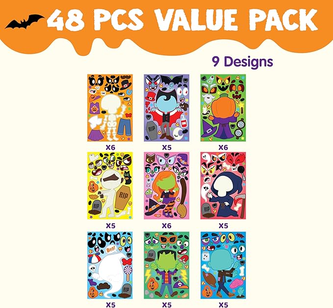 JOYIN 48 Pcs Halloween Make a Face Stickers, Halloween Party Favor - Image 2