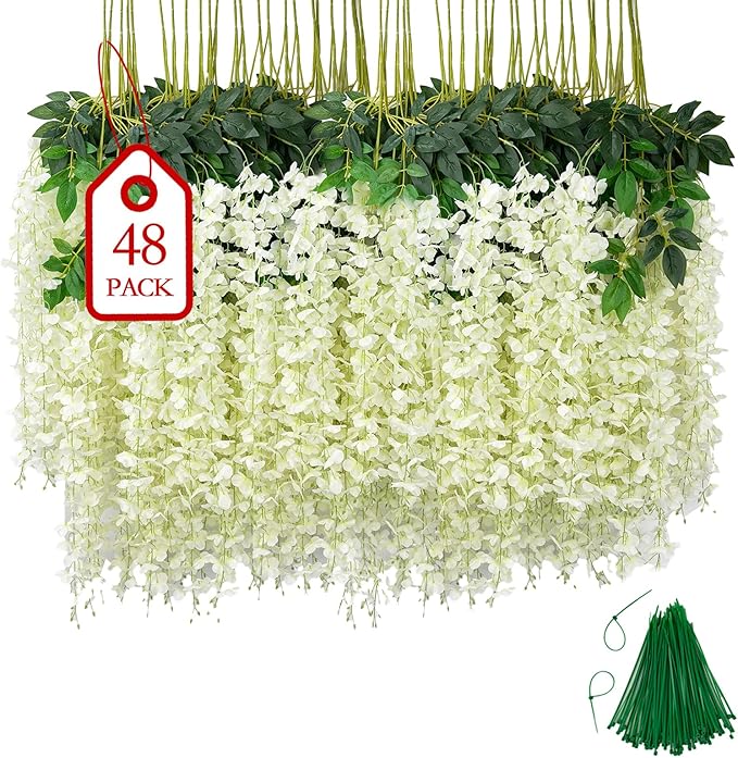 48 Pcs of Wisteria Hanging Flowers, 3.75 Ft Fake Flower Strings, Artificial by Unknown